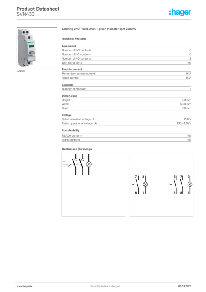 Image Hager Product data sheet SVN433  | Hager