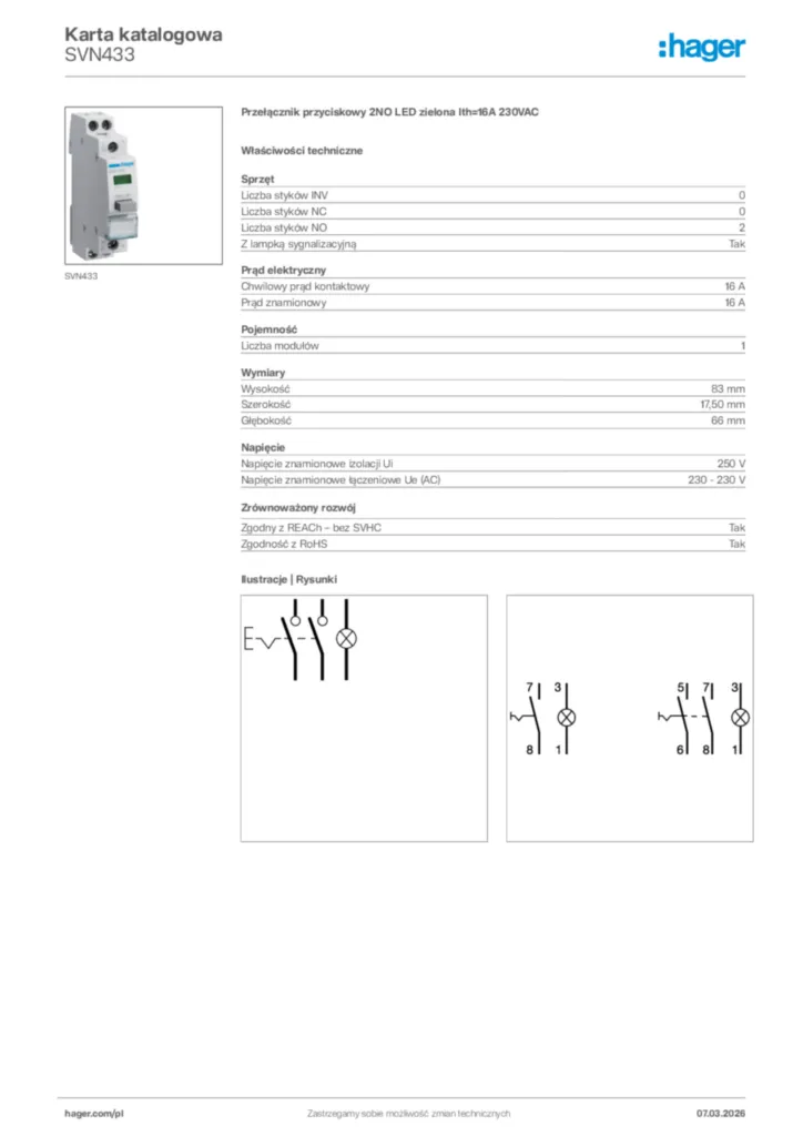 Zdjęcie Hager Karta katalogowa SVN433 | Hager Polska