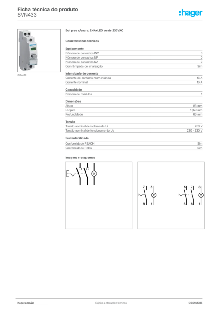 Imagem Hager Ficha técnica do produto SVN433 | Hager Portugal