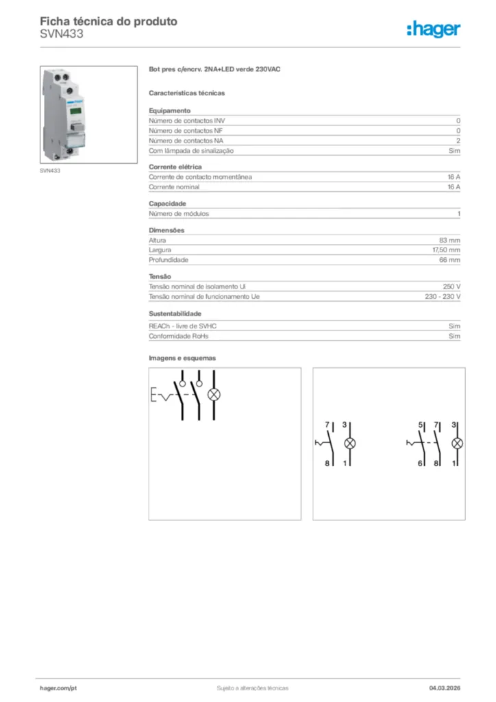 Imagem Hager Ficha técnica do produto SVN433 | Hager Portugal