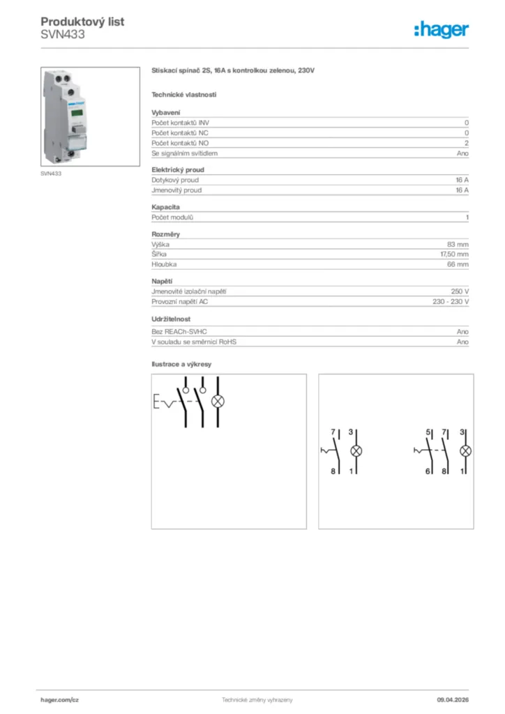 Obrázek Hager Product data sheet SVN433 | Hager