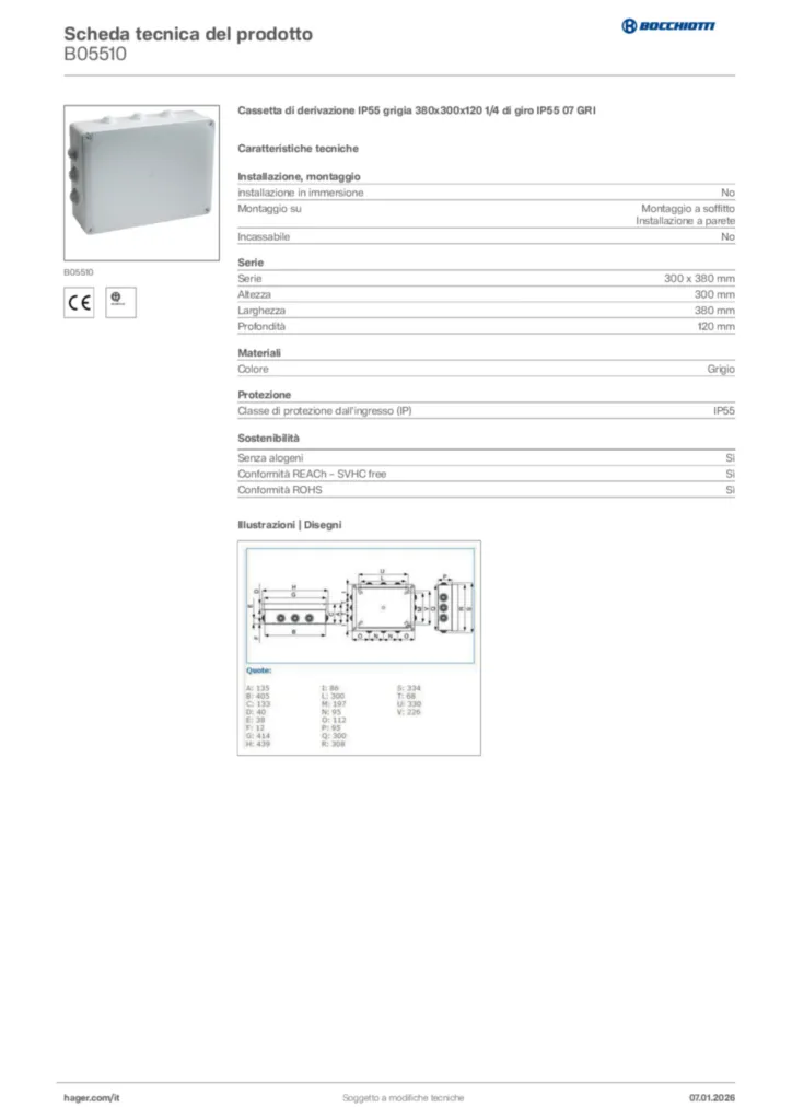 Immagine Bocchiotti Scheda tecnica del prodotto B05510 | Hager Italia