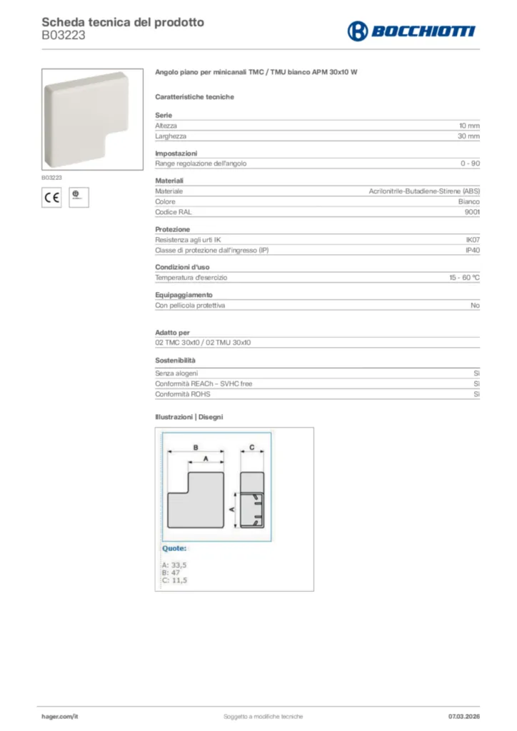 Immagine Bocchiotti Scheda tecnica del prodotto B03223 | Hager Italia