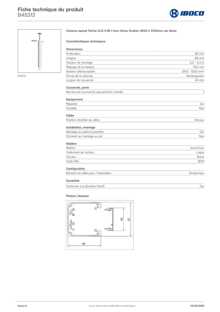 Image Iboco Fiche technique du produit B45313 | Hager France
