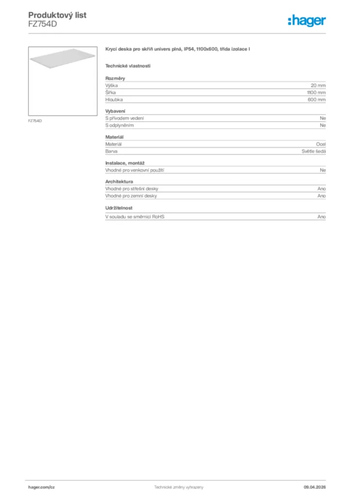Obrázek Hager Product data sheet FZ754D | Hager