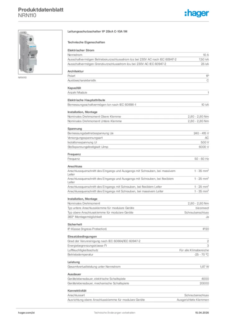 Bild Hager Produktdatenblatt NRN110 | Hager Deutschland