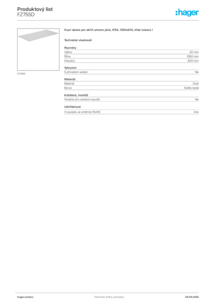Obrázek Hager Produktový list FZ755D | Hager