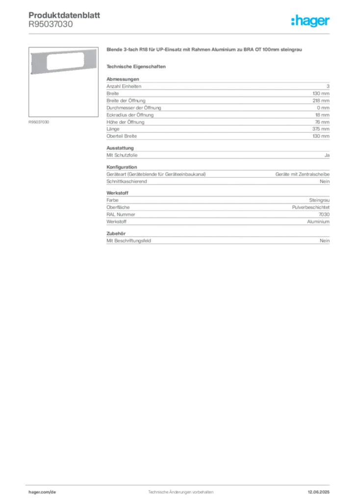 Bild Hager Produktdatenblatt R95037030 | Hager Deutschland