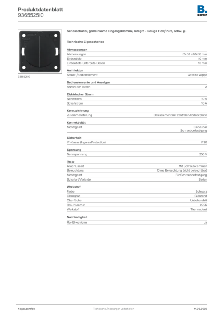 Bild Berker Produktdatenblatt 936552510 | Hager Deutschland