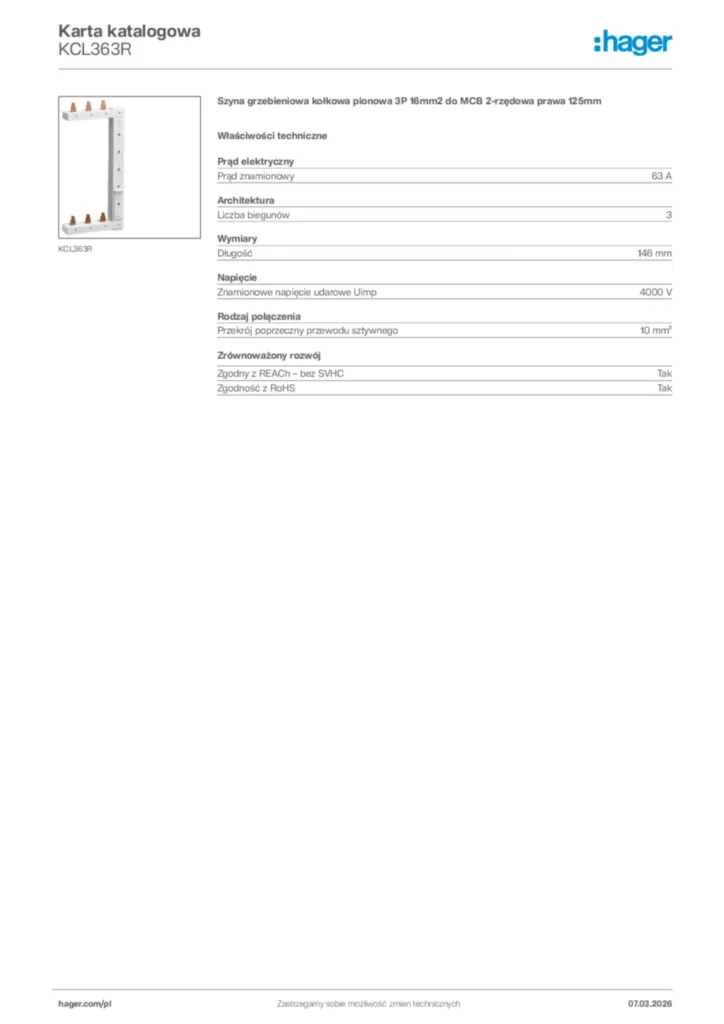 Zdjęcie Hager Karta katalogowa KCL363R | Hager Polska