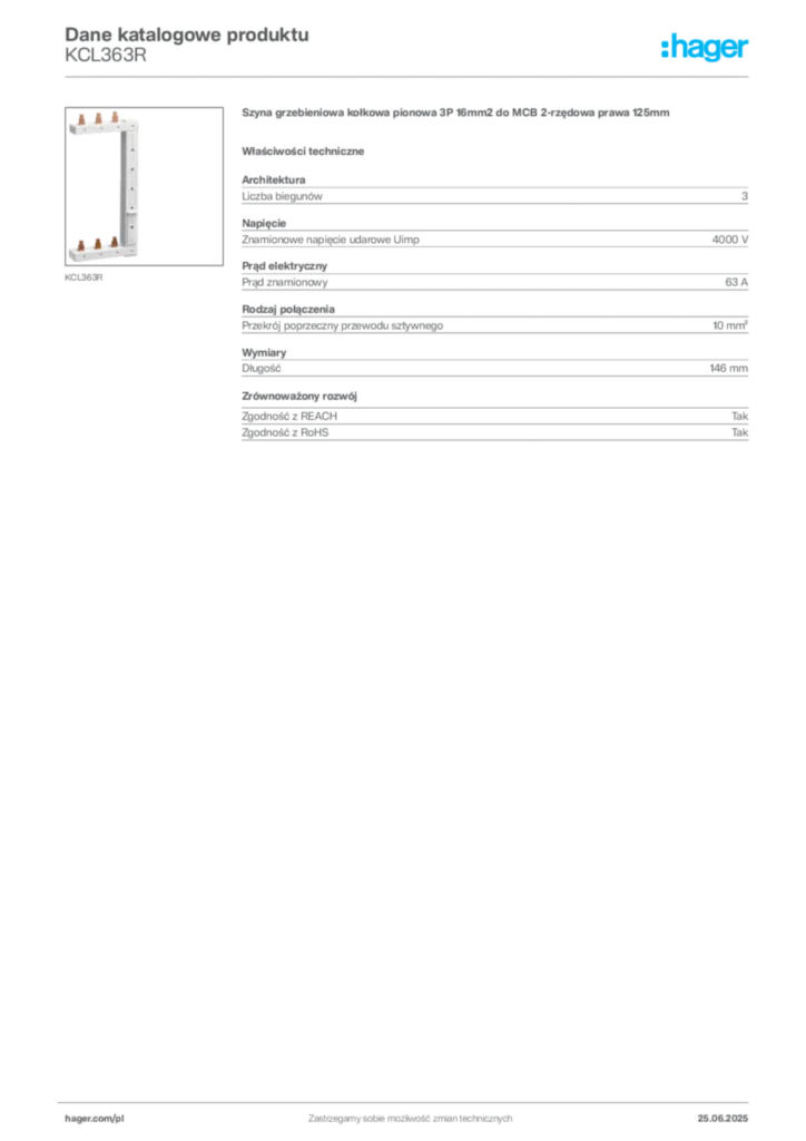 Zdjęcie Hager Dane katalogowe produktu KCL363R | Hager Polska
