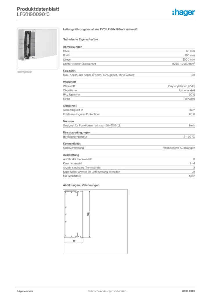 Bild Hager Produktdatenblatt LF6019009010 | Hager Deutschland