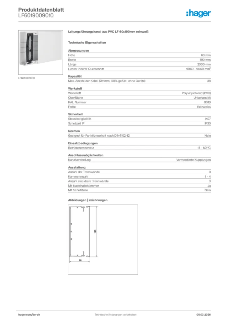 Bild Hager Produktdatenblatt LF6019009010 | Hager Schweiz