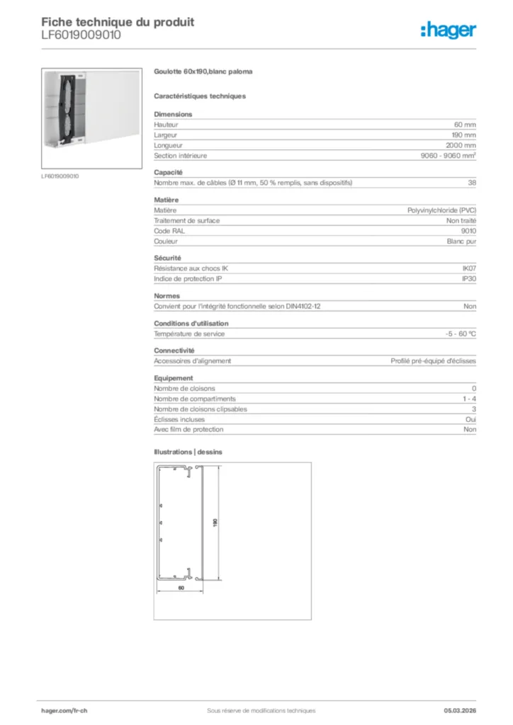 Image Hager Fiche technique du produit LF6019009010 | Hager Suisse