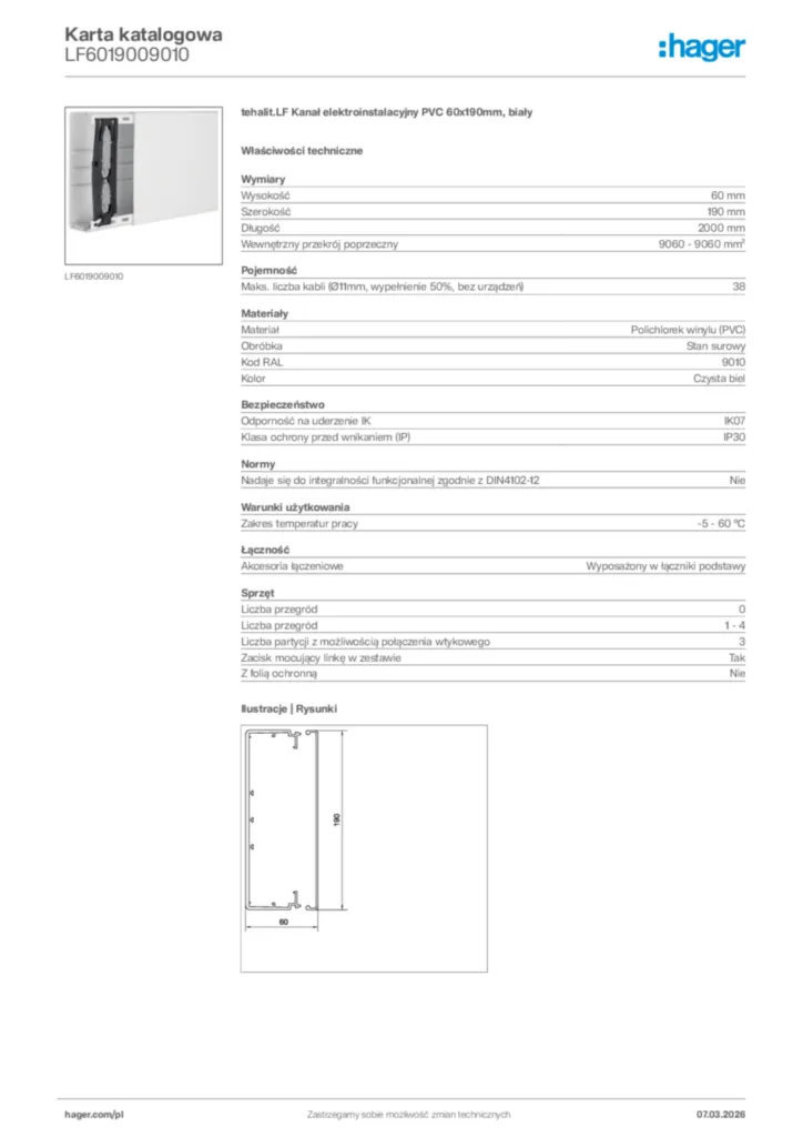 Zdjęcie Hager Karta katalogowa LF6019009010 | Hager Polska