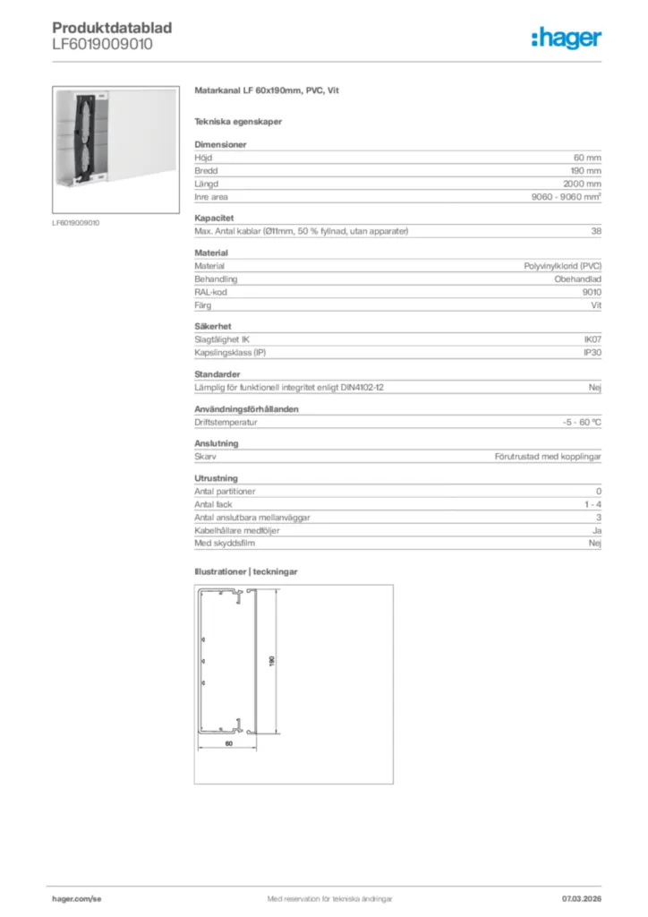 Bild Hager Produktdatablad LF6019009010 | Hager Sverige