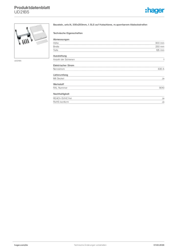 Bild Hager Produktdatenblatt UD21B5 | Hager Deutschland