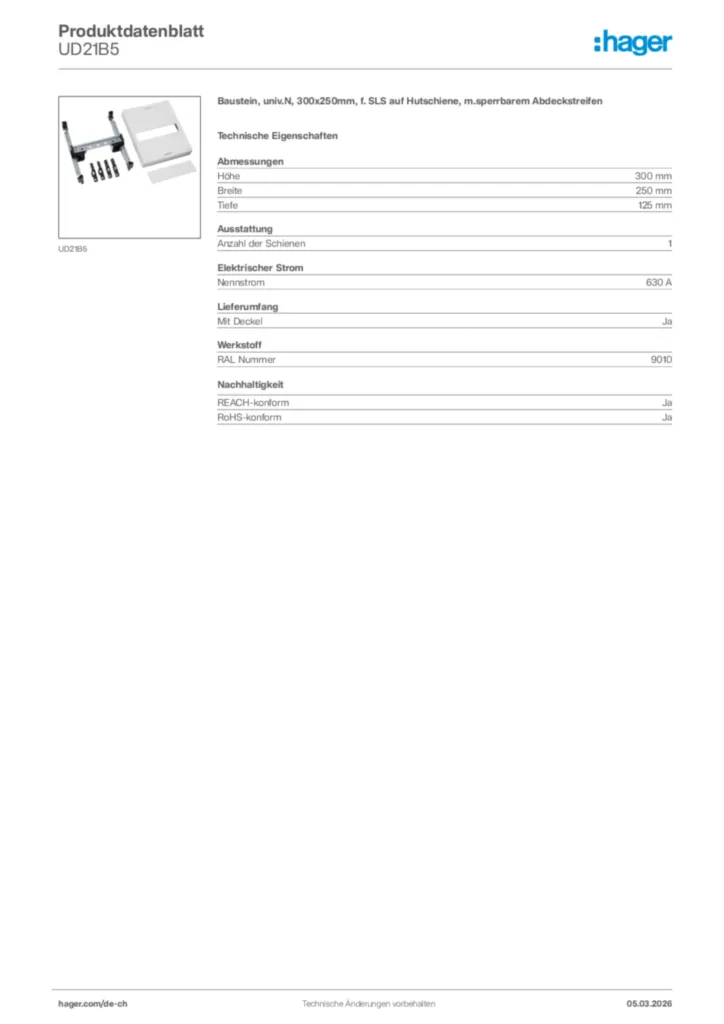 Bild Hager Produktdatenblatt UD21B5 | Hager Schweiz