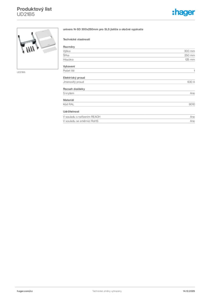 Obrázek Hager Produktový list UD21B5 | Hager