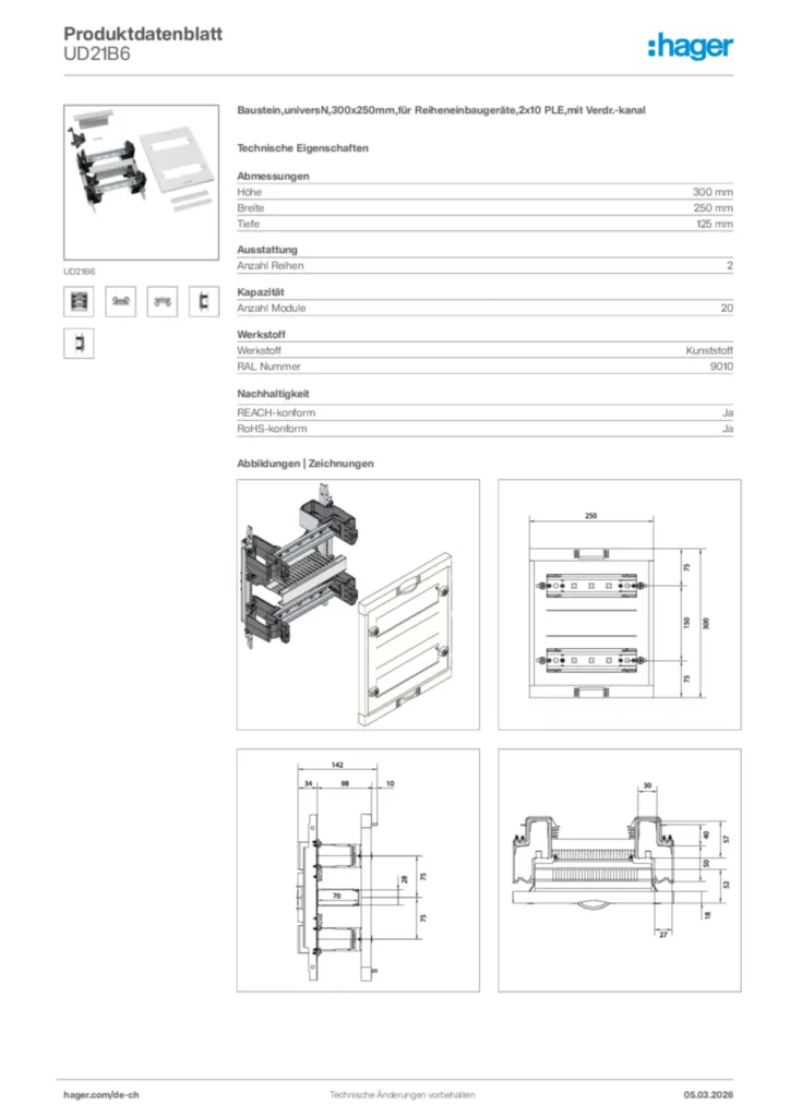 Bild Hager Produktdatenblatt UD21B6 | Hager Schweiz