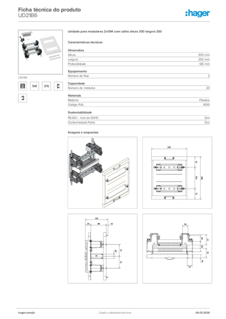 Imagem Hager Ficha técnica do produto UD21B6 | Hager Portugal