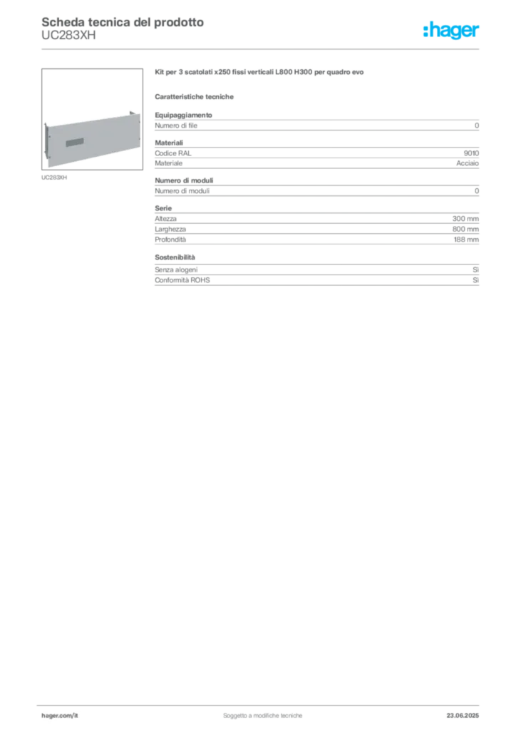 Immagine Hager Scheda tecnica del prodotto UC283XH | Hager Italia