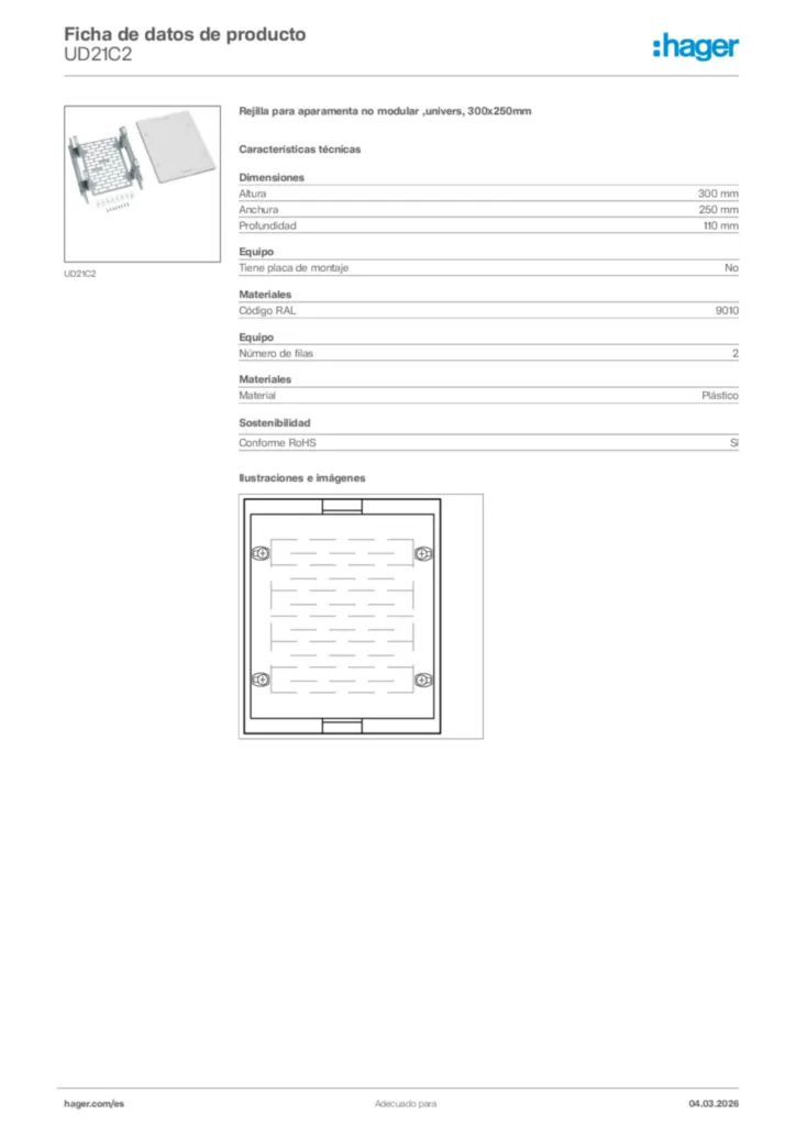 Imagen Hager Ficha de datos de producto UD21C2 | Hager España