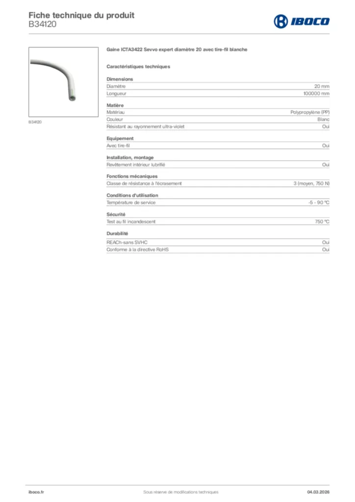 Image Iboco Fiche technique du produit B34120 | Hager France