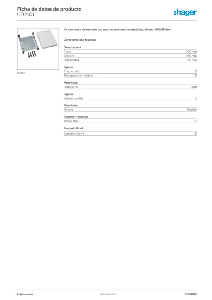 Imagen Hager Ficha de datos de producto UD21C1 | Hager España