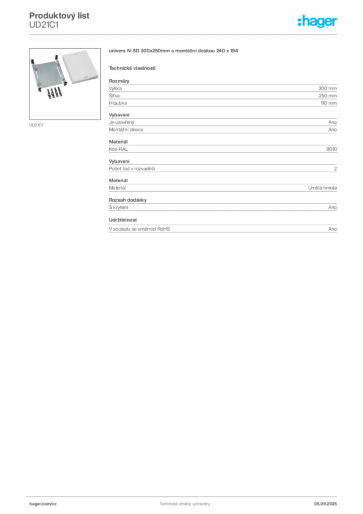 Obrázek Hager Produktový list UD21C1 | Hager