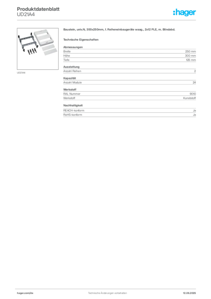 Hager Produktdatenblatt UD21A4