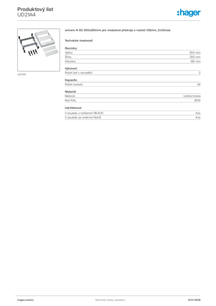 Obrázek Hager Product data sheet UD21A4 | Hager
