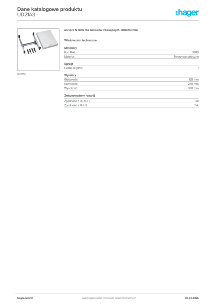 Zdjęcie Hager Dane katalogowe produktu UD21A3 | Hager Polska