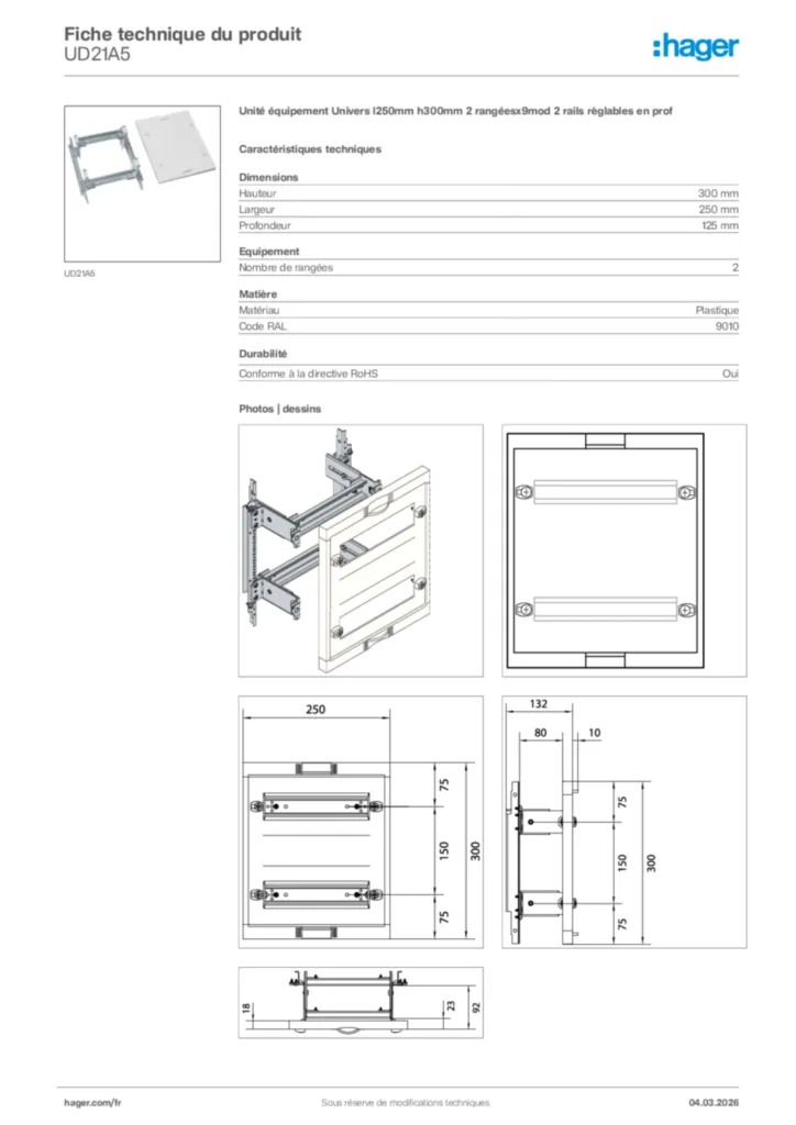 Image Hager Fiche technique du produit UD21A5 | Hager France