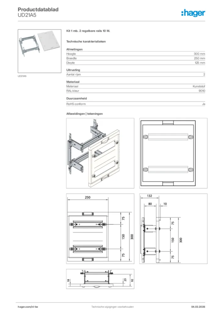 Afbeelding Hager Productdatablad UD21A5 | Hager Belgium