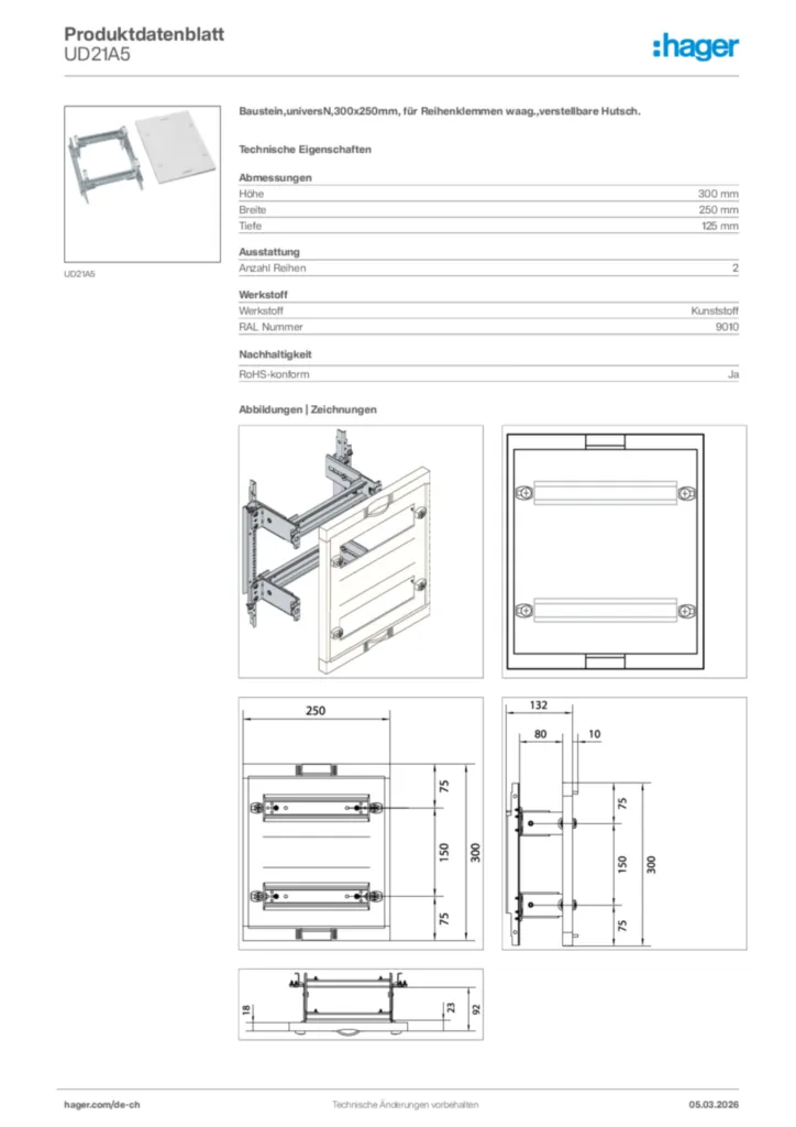 Bild Hager Produktdatenblatt UD21A5 | Hager Schweiz
