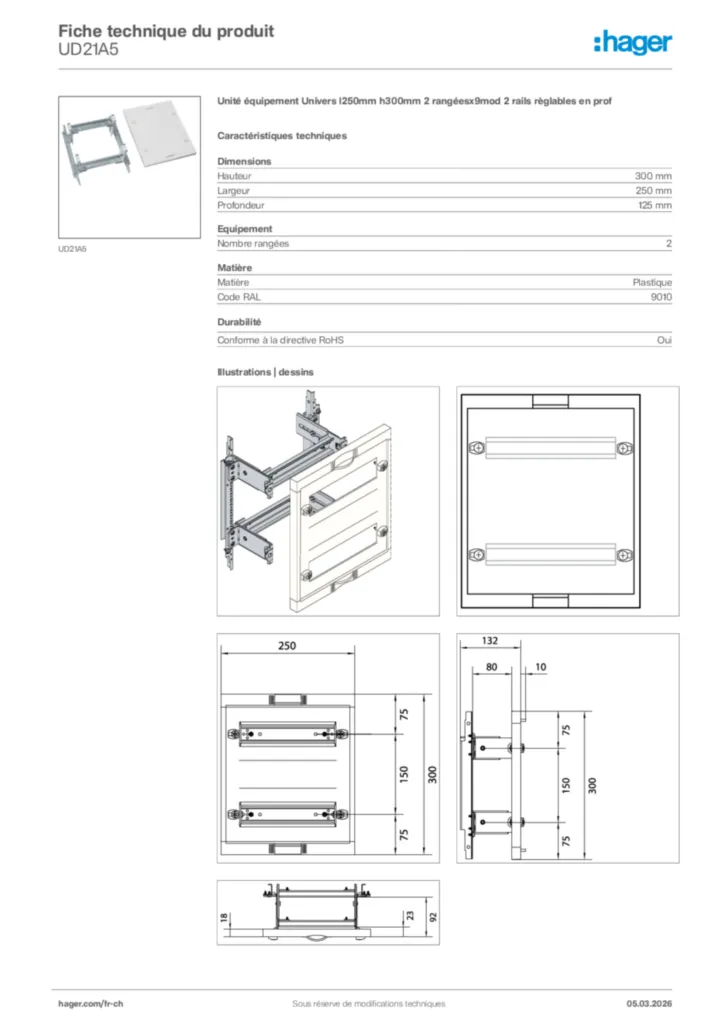 Image Hager Fiche technique du produit UD21A5 | Hager Suisse