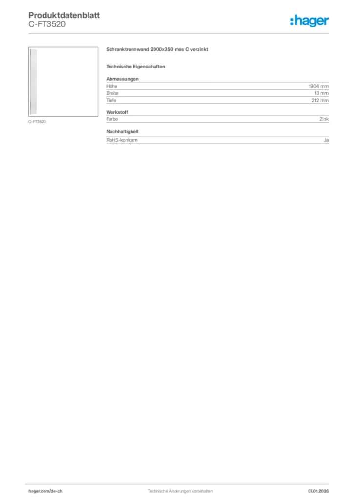 Bild Hager Produktdatenblatt C-FT3520 | Hager Schweiz