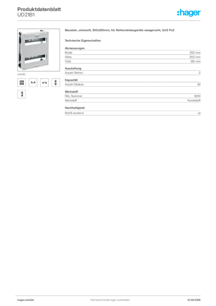 Hager Produktdatenblatt UD21B1
