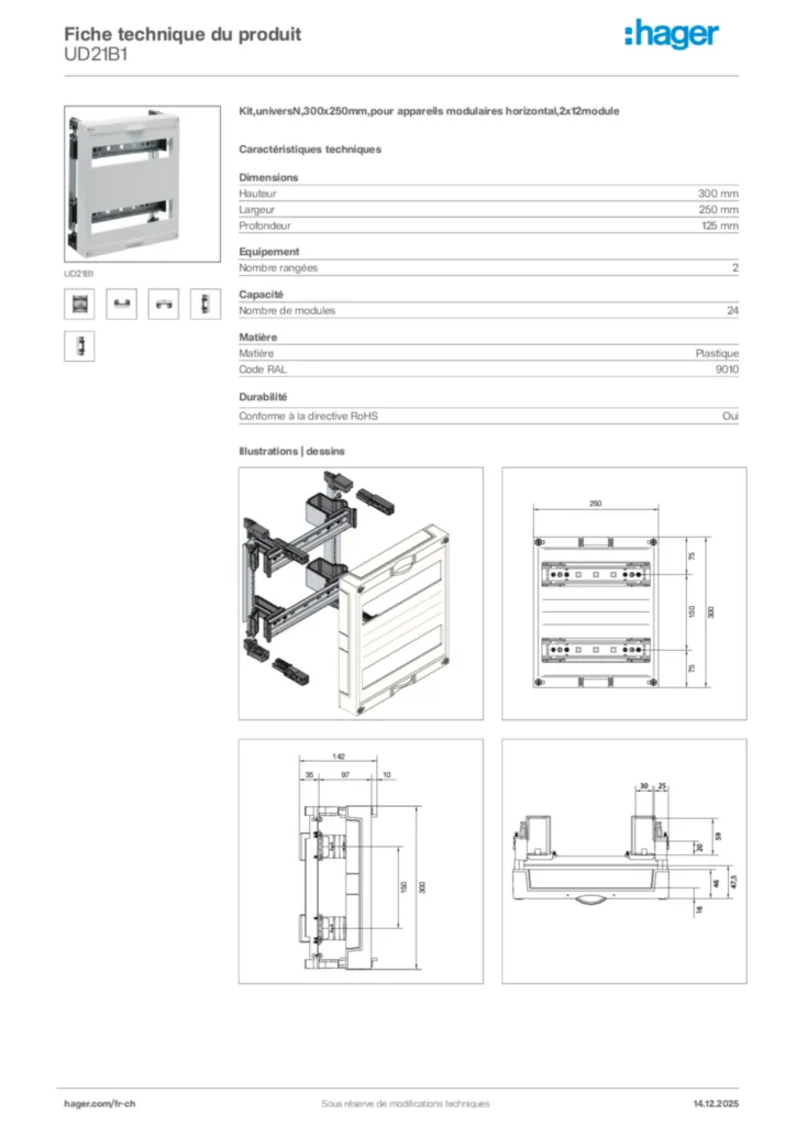 Image Hager Fiche technique du produit UD21B1 | Hager Suisse