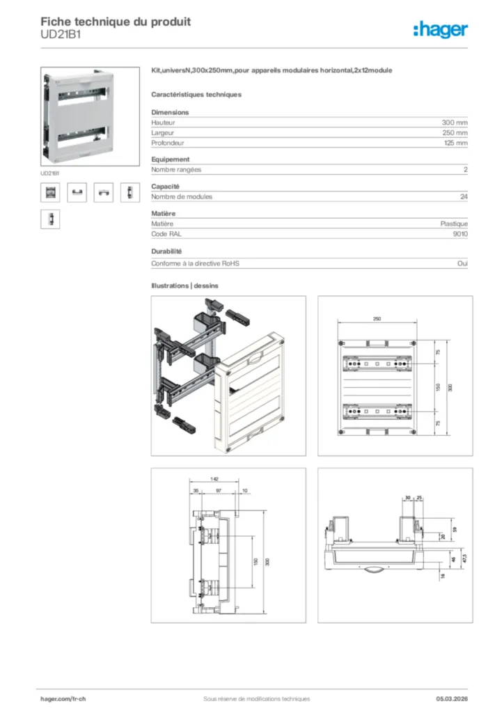 Image Hager Fiche technique du produit UD21B1 | Hager Suisse