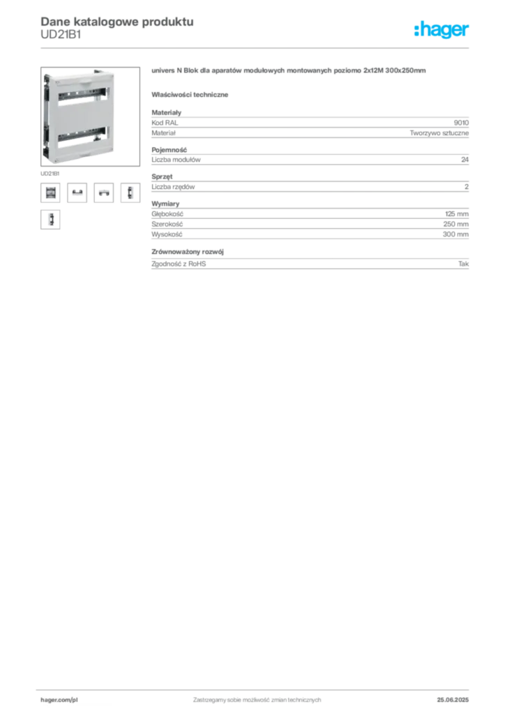 Zdjęcie Hager Dane katalogowe produktu UD21B1 | Hager Polska