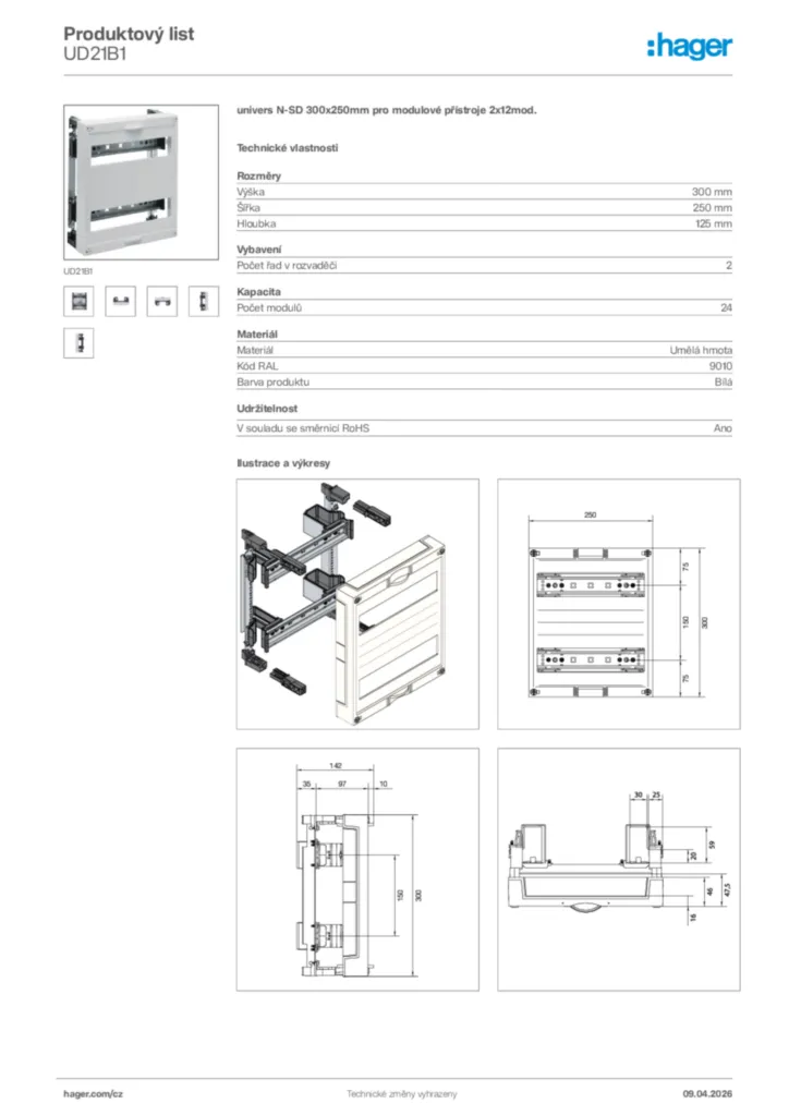 Obrázek Hager Product data sheet UD21B1 | Hager