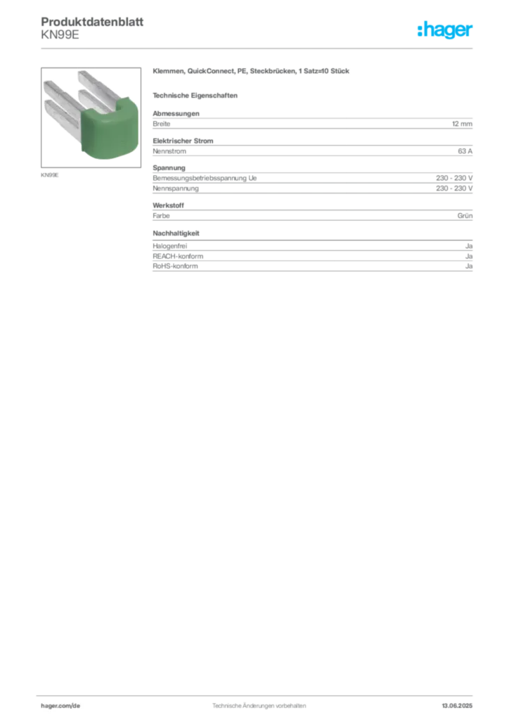 Hager Produktdatenblatt KN99E