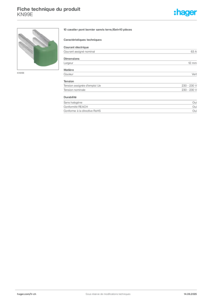 Image Hager Fiche technique du produit KN99E | Hager Suisse