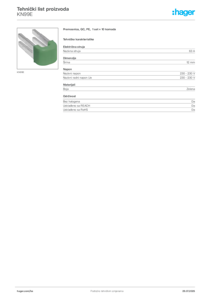 Slika Hager Product data sheet KN99E  | Hager