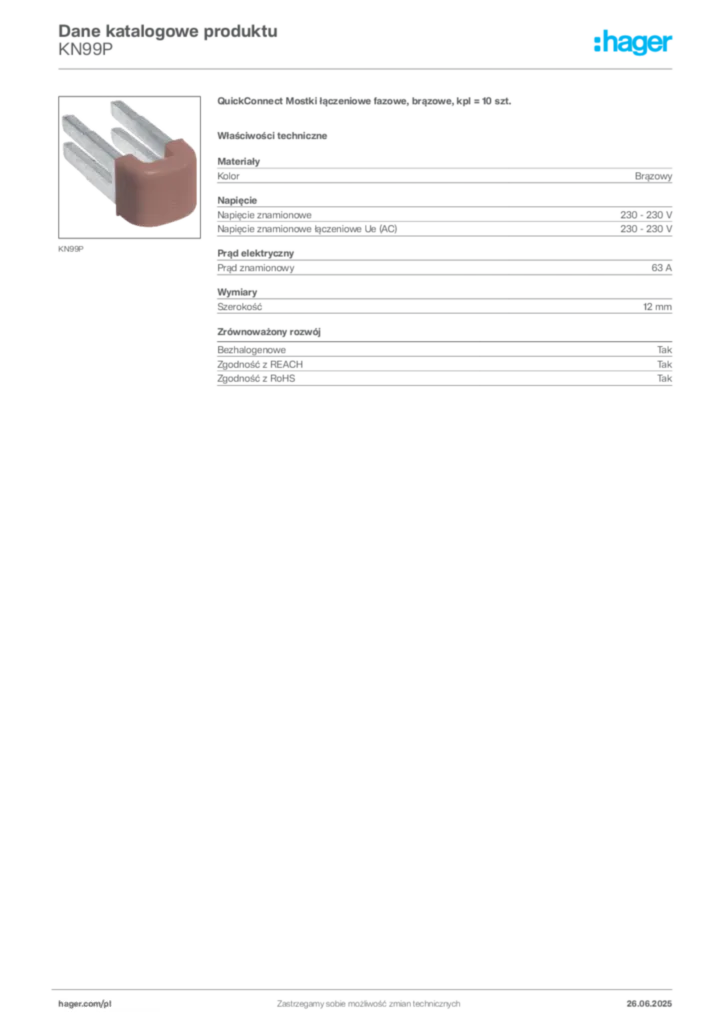 Zdjęcie Hager Dane katalogowe produktu KN99P | Hager Polska