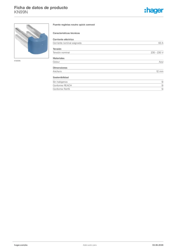 Imagen Hager Ficha de datos de producto KN99N | Hager España
