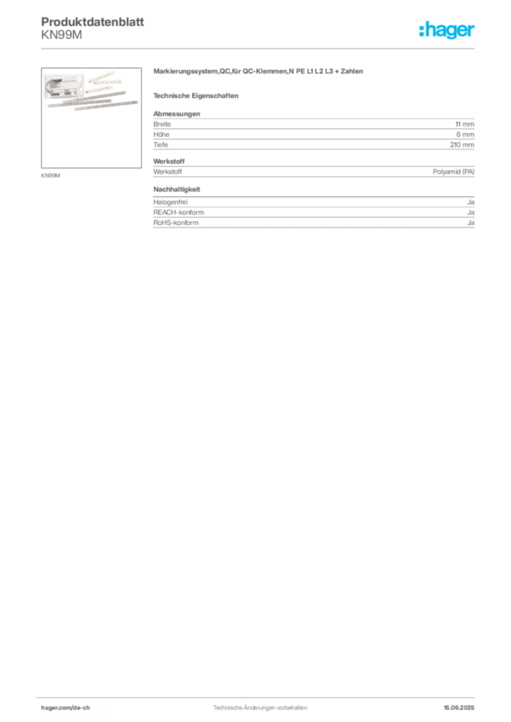 Bild Hager Produktdatenblatt KN99M | Hager Schweiz