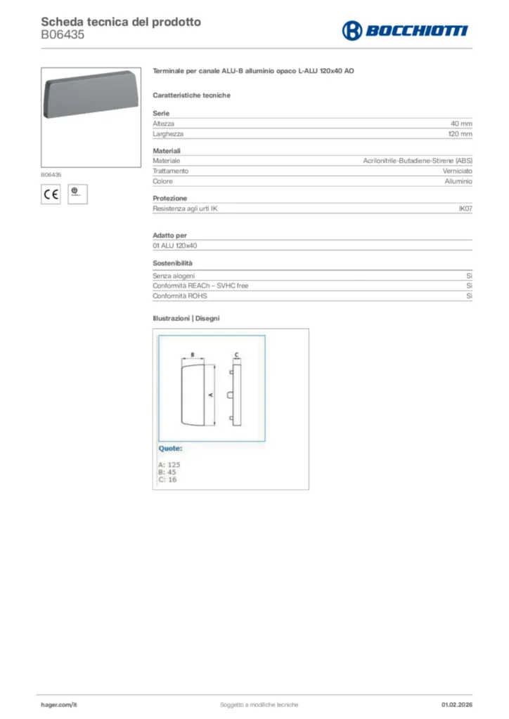 Immagine Bocchiotti Scheda tecnica del prodotto B06435 | Hager Italia